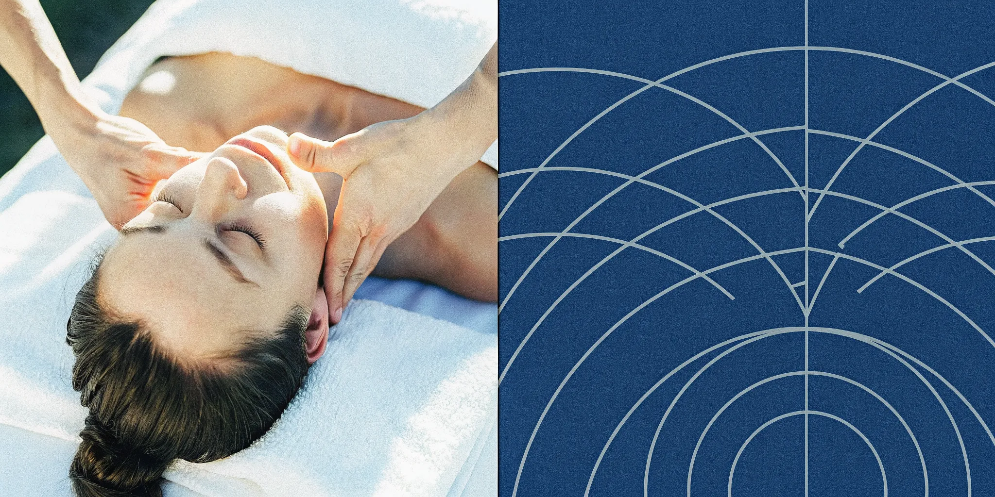 Woman receiving a neck and head massage for migraine relief.