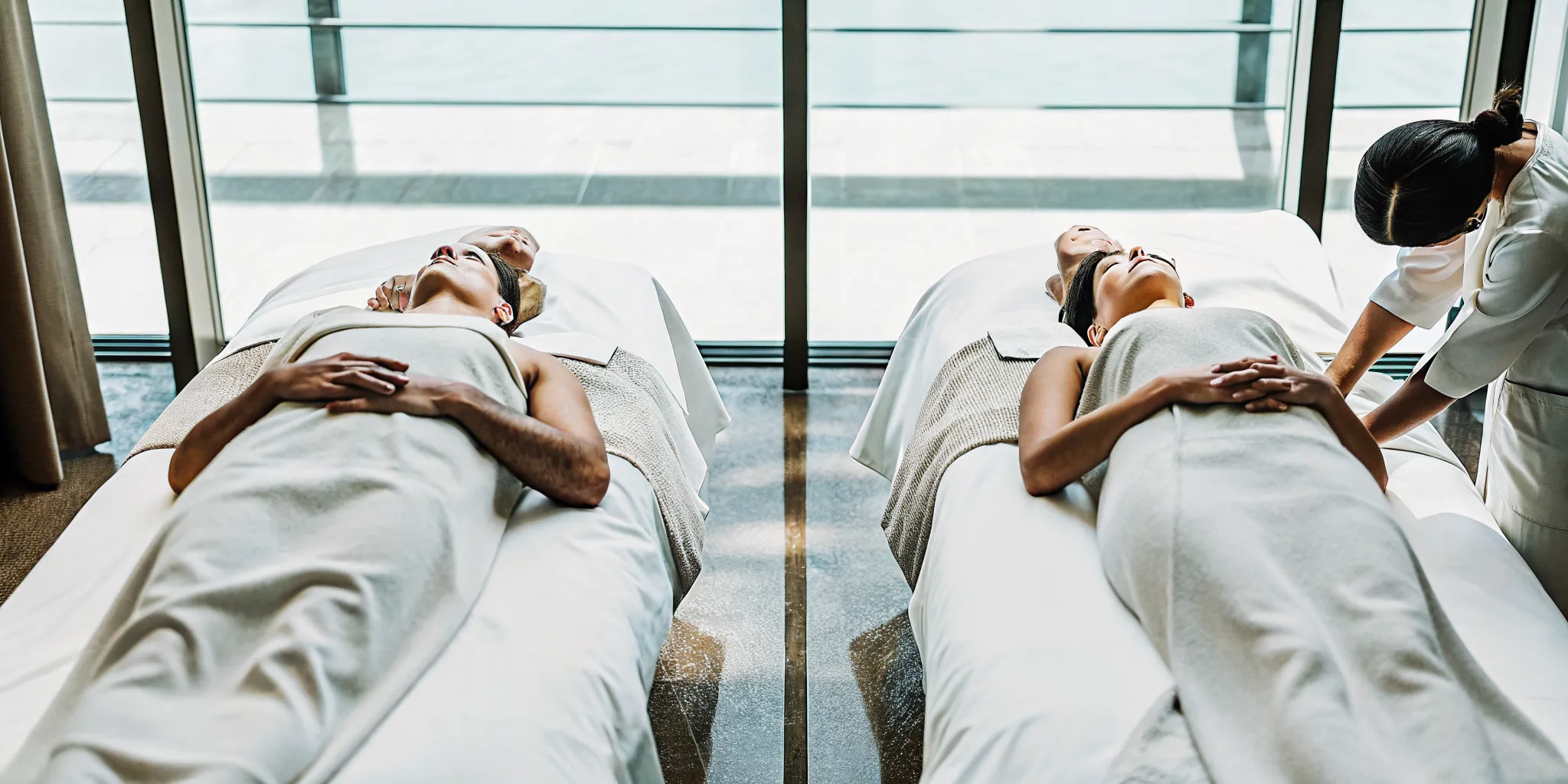 Couple enjoying a relaxing couples massage at a top-rated studio in OKC.