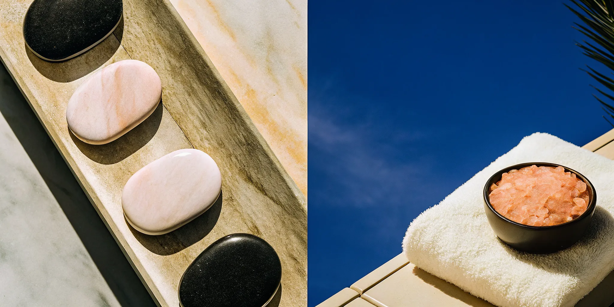 Himalayan salt stones vs black hot stones for massage therapy.