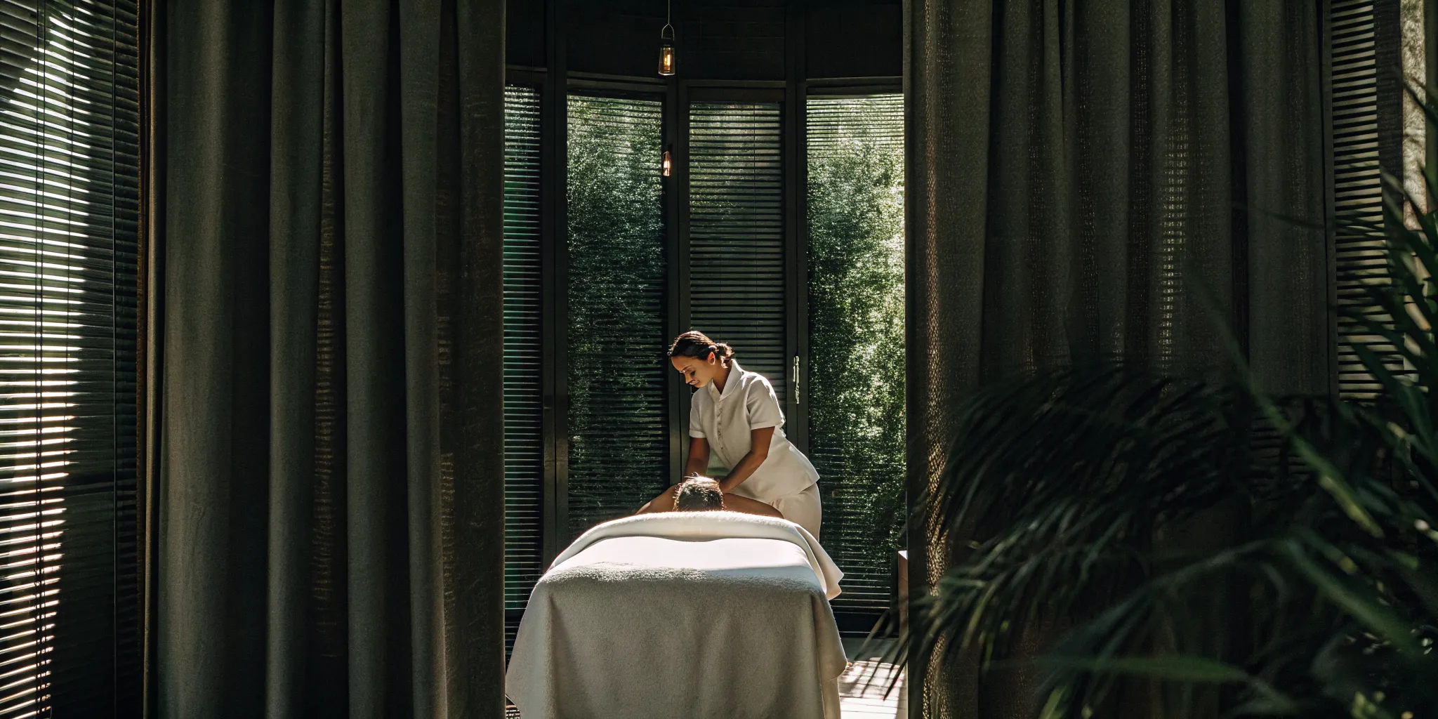 Therapist performing a lavender massage with essential oil for relaxation.