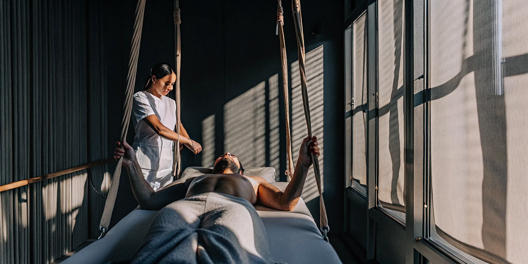 Athlete receiving Ashiatsu barefoot massage