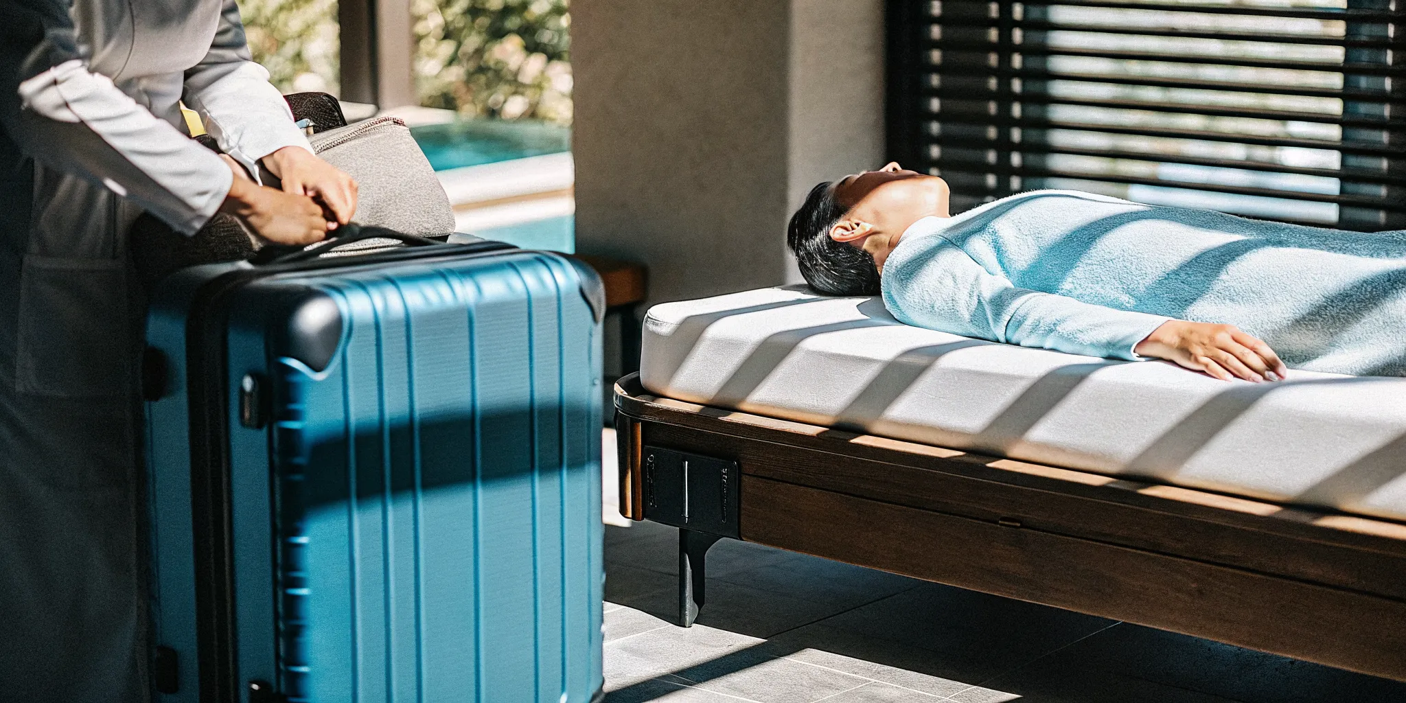 Traveler enjoying a therapeutic massage before a flight