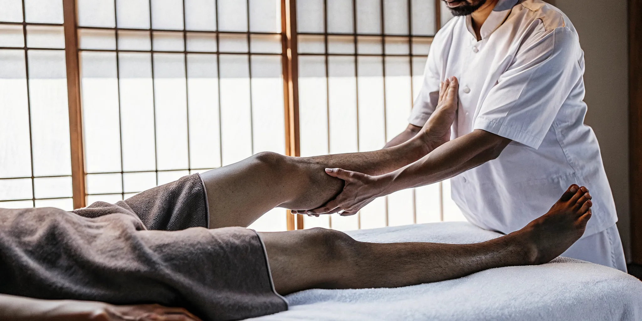 Marathon runner receiving a gentle recovery massage