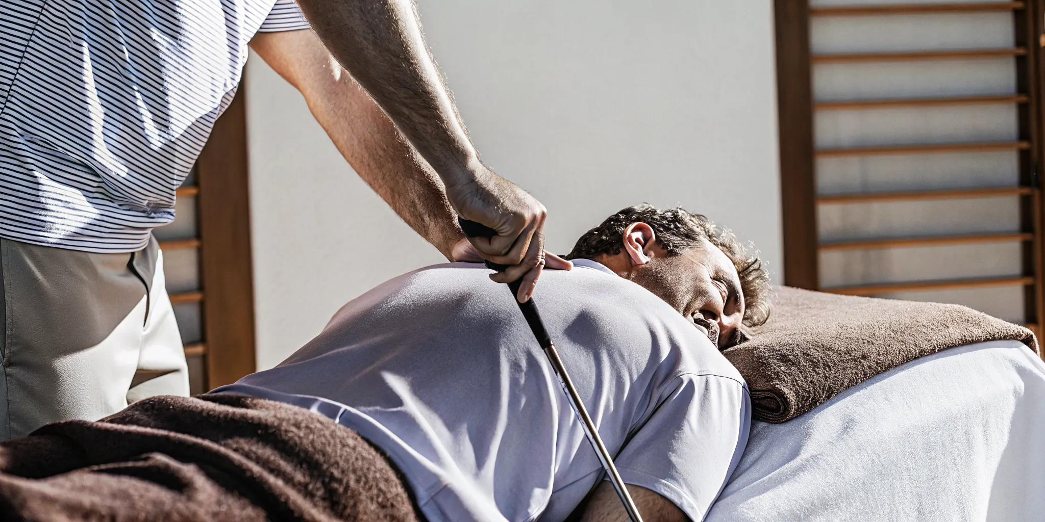 Therapeutic massage for a golfer's back and shoulders