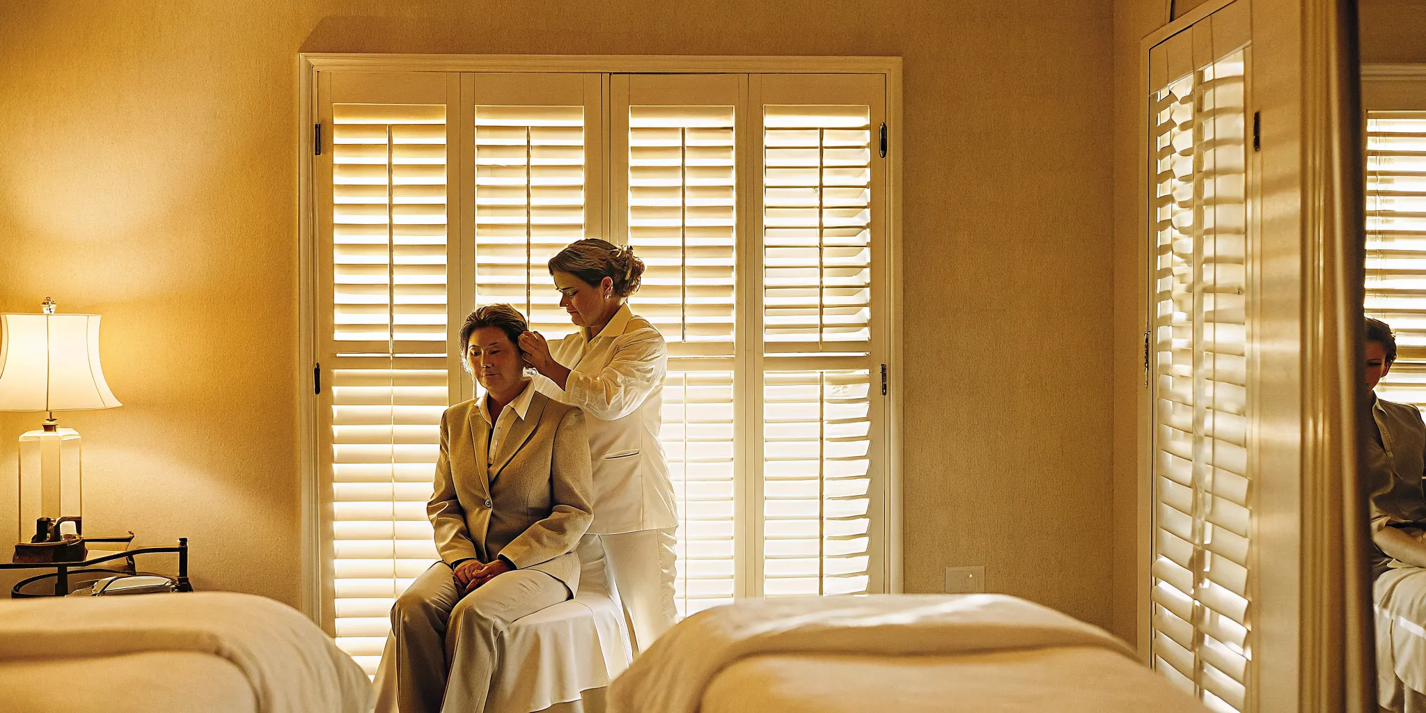 Therapeutic massage session for a business traveler in a professional studio setting