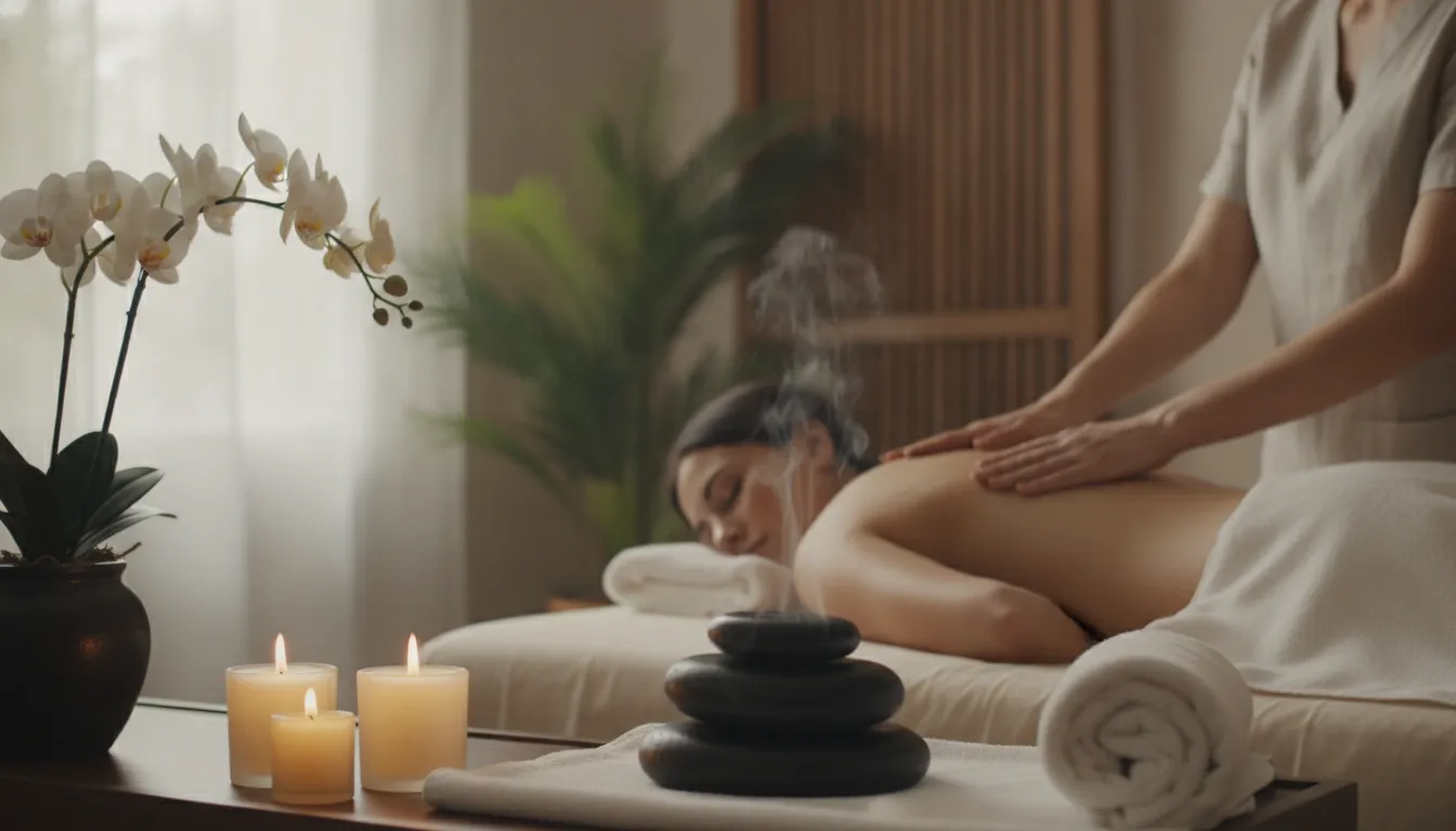Warm, relaxing hot stone massage session in a calm New Orleans spa